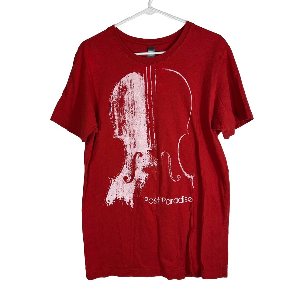 Canvas Post Paradise Band T-Shirt Red Cello Graphic Mens Large USA Made Cotton
